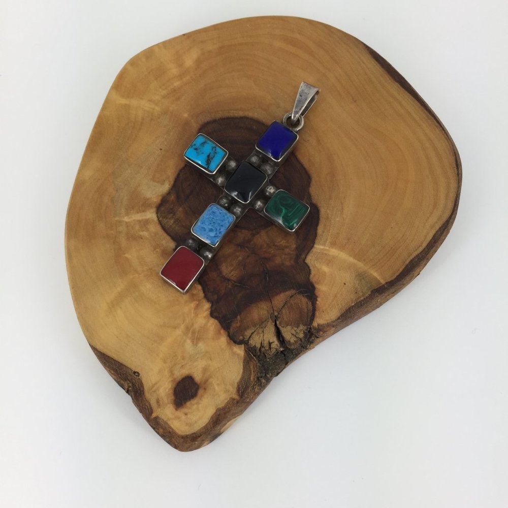 VINTAGE . NATIVE AMERICAN CROSS . 925 STERLING - Picture 2 of 16
